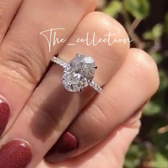 9CT 925 STERLING SILVER DIAMOND OVAL RING - Picture 2 of 6